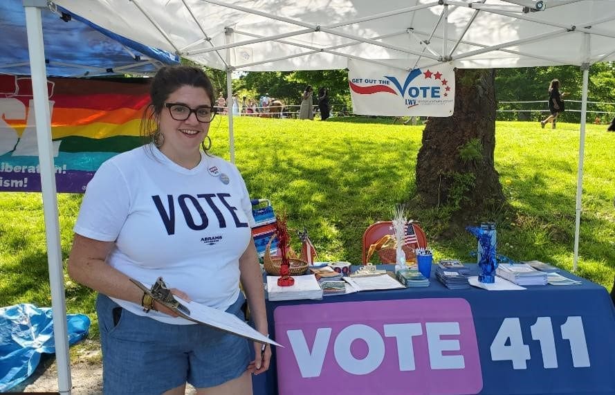Marissa Goddard & Ellen Sullivan GOTV 5-23 Tulip Festival helping voters to register
