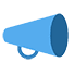 A blue megaphone icon on a white background.