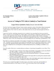 Access to Voting in NYS Jails is Limited or Non-Existent