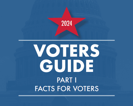 2024 voters guide, part i: facts for voters with a red star above the text, set against a backdrop of the capitol building.