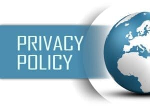A graphic featuring the text "Privacy Policy" next to a blue and white globe.