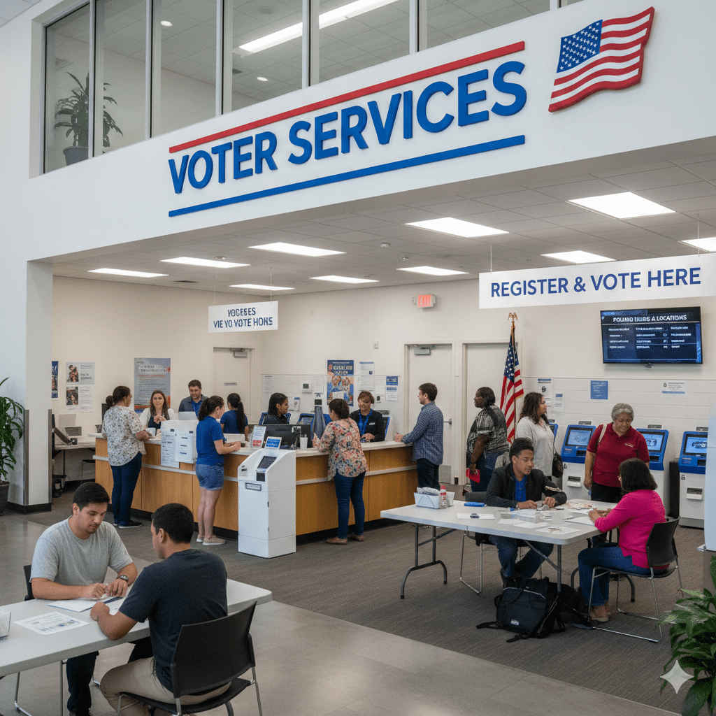 People in a polling station.